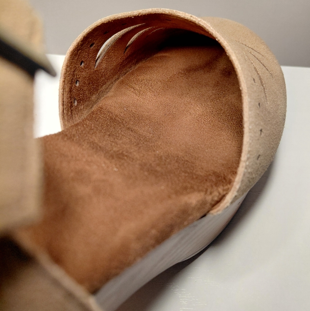 White Mountain Taupe Suede Platform Clog with Ankle Strap - Picture 7 of 16
